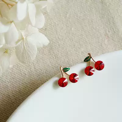 Simple style S925 sterling silver pin cherry sweetheart fresh earrings 2021 new red fruit earrings