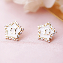 Simple wind 925 sterling silver needle gold inlay big five-pointed star earrings super high-grade light luxury mother shell New year