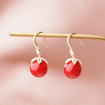Simple scenery New Year festive auspicious red pearl earrings 2021 New Tide exquisite diamond for mother