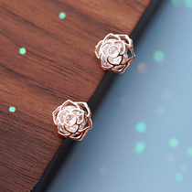 Simple wind 925 sterling silver needle sparkle rose Camellia small earrings stud plated rose gold 2021 New Tide