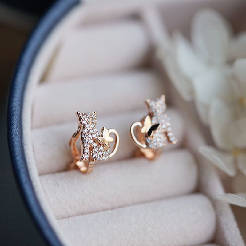 S925 Pure Silver Needle Cat with Rose Golden Clothes Student Clothes 2022 New Student