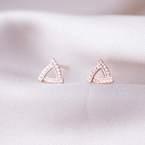 Simple wind S925 sterling silver needle small and exquisite diamond triangle stud earrings rose gold niche design sense 2021