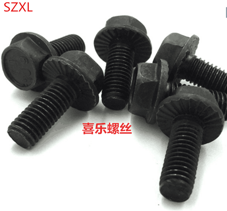 10 9 grade hair black outer hexagonal flange face bolt with anti-slip teeth enlarge flange face screw M8-M16