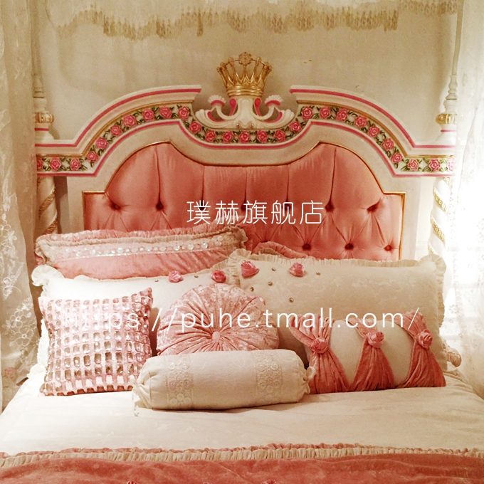Children's bed girl princess bed pink European dream double all solid wood single children's room girl bed custom