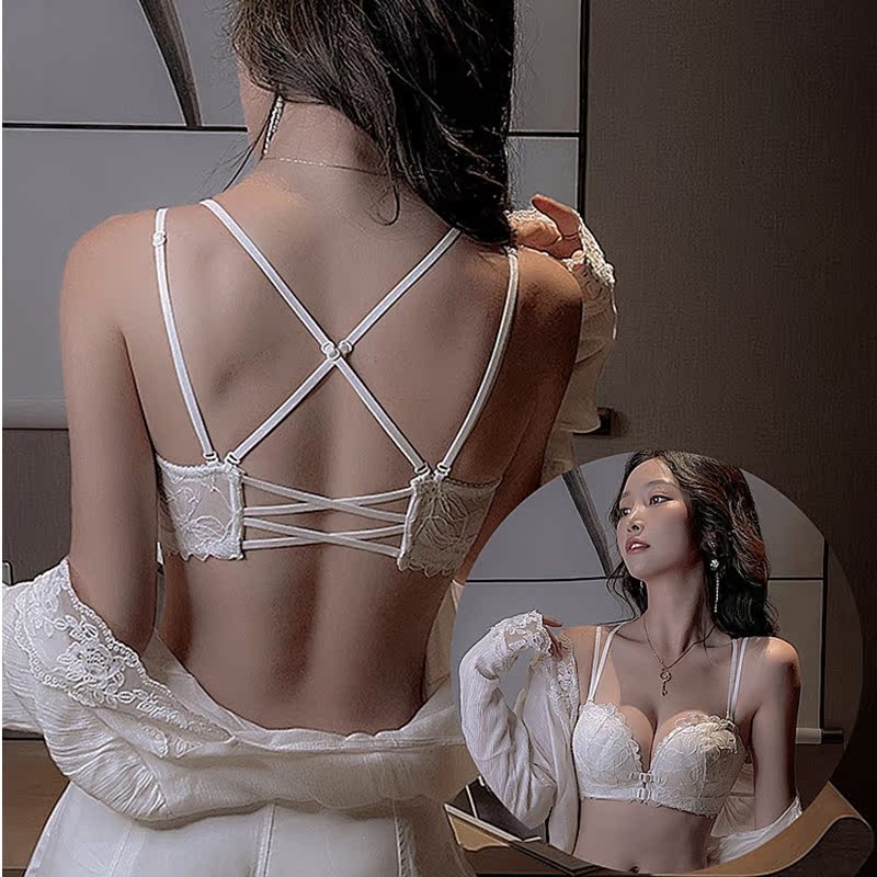Underwear women's push-up adjustment type upper bra support front buckle beautiful back small chest palm cup no steel ring bra set thick section