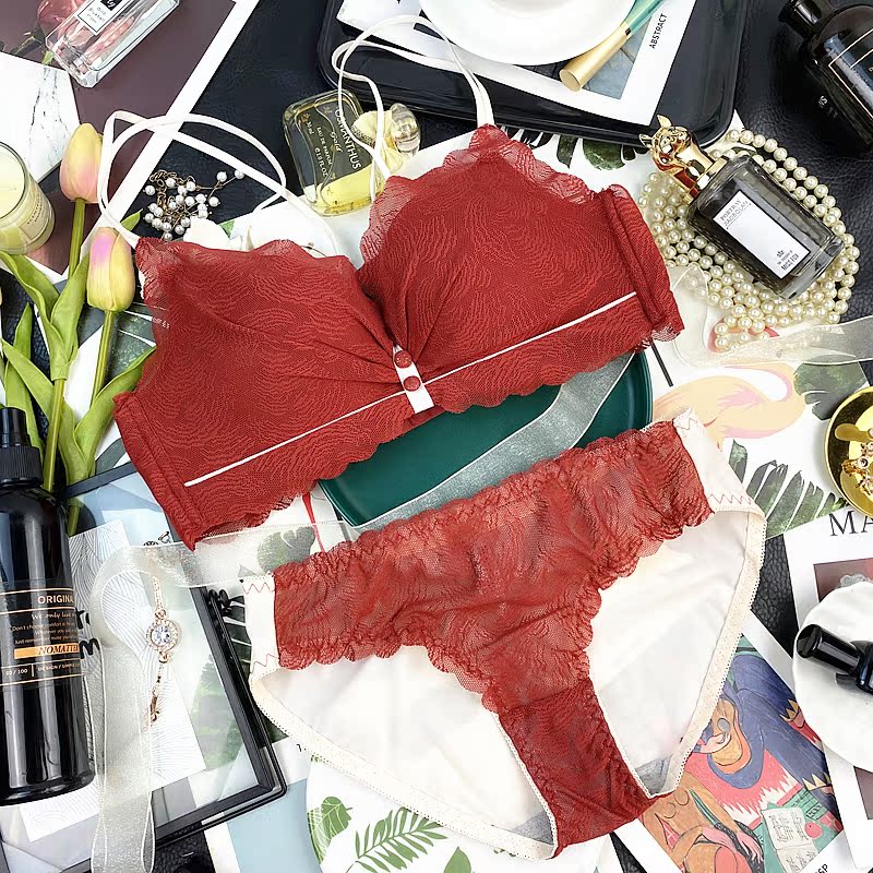 No-mark steel ring underwear for young girl to gather sweet and lace adjusted type upper-breasted small breasted flat chest special underwear suit