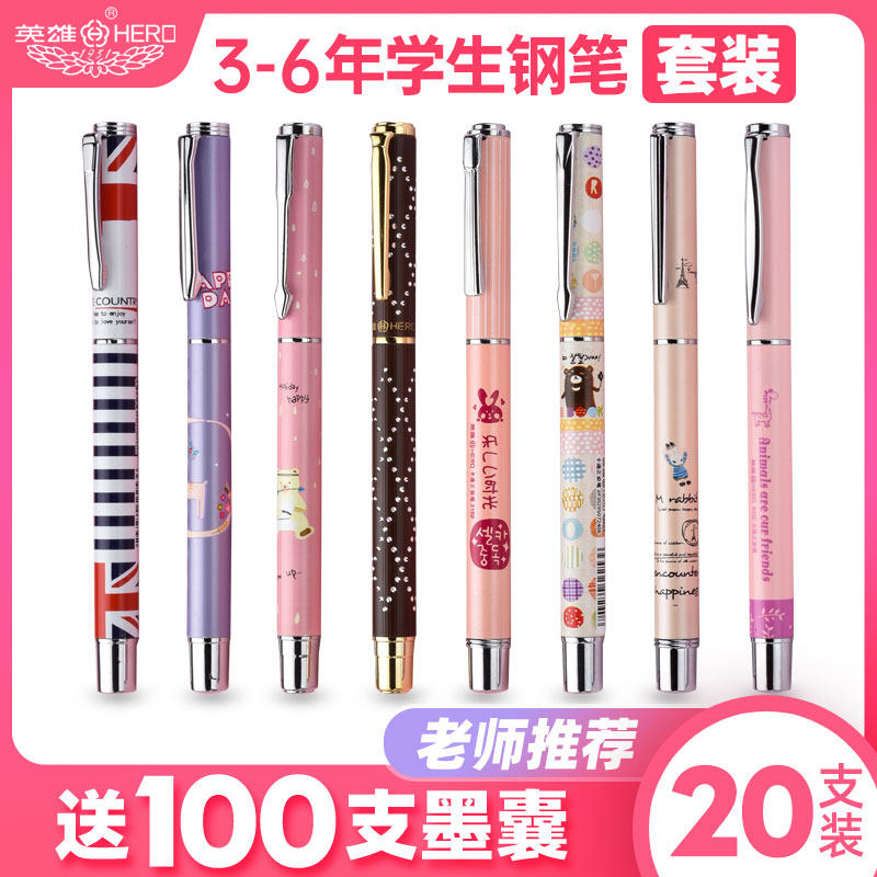 Hero Card Fountain Pen Elementary School Students Special Three-Year-Grade Children's Boys And Girls Writing Replaceable Ink Bursal Pen Cute Cartoon Beginners Positive 0 38 Dark Thin Rigid Pen Official Customisation