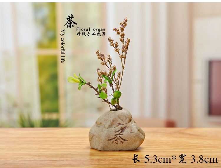 Mini đá Zen sáng tạo đá thủy canh nhỏ hoa chèn bình gốm trang trí bàn hoa văn phòng máy tính để bàn Trung Quốc - Trang trí nội thất trang trí phòng khách nhà ống