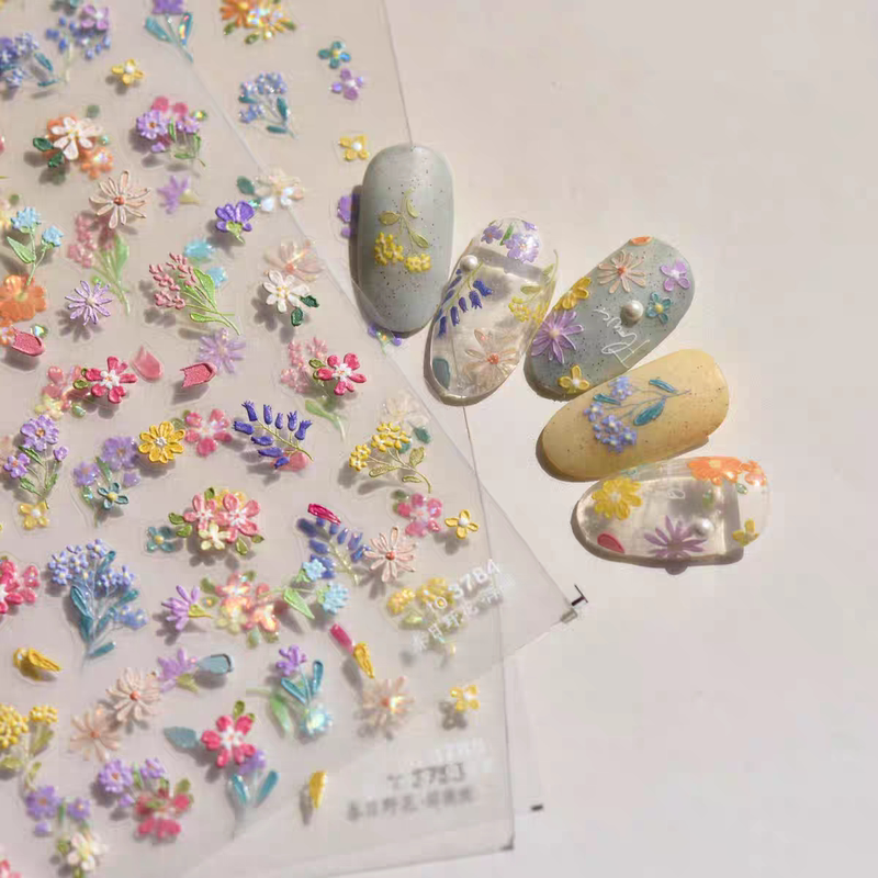 Trendy Daisy Flower Nail Art Embossed Stickers Broken Petals Nail Salon Crystal Diamond Cute Tomoni