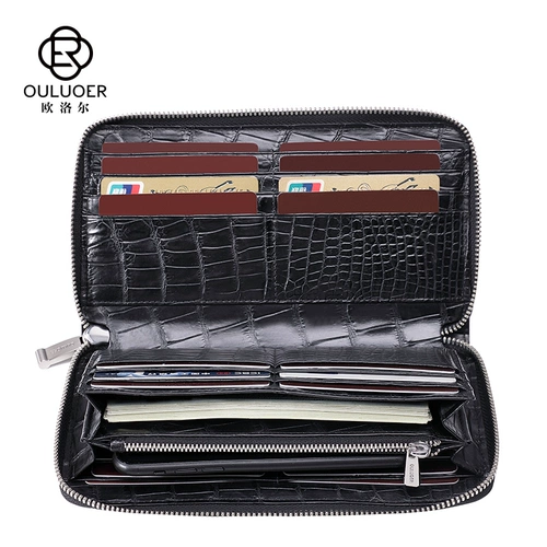 欧洛尔 Импортный длинный черный бумажник, вместительная и большая сумка с петлей на руку, кошелек с молнией, из натуральной кожи