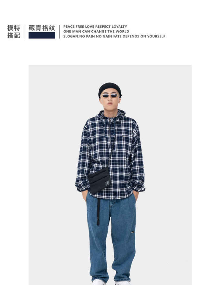 WASSUP mùa thu hai màu flannel kẻ sọc sanding áo khoác trùm đầu áo khoác mùa thu và mùa đông nam và nữ mô hình hoang dã các kiểu áo công sở de thương