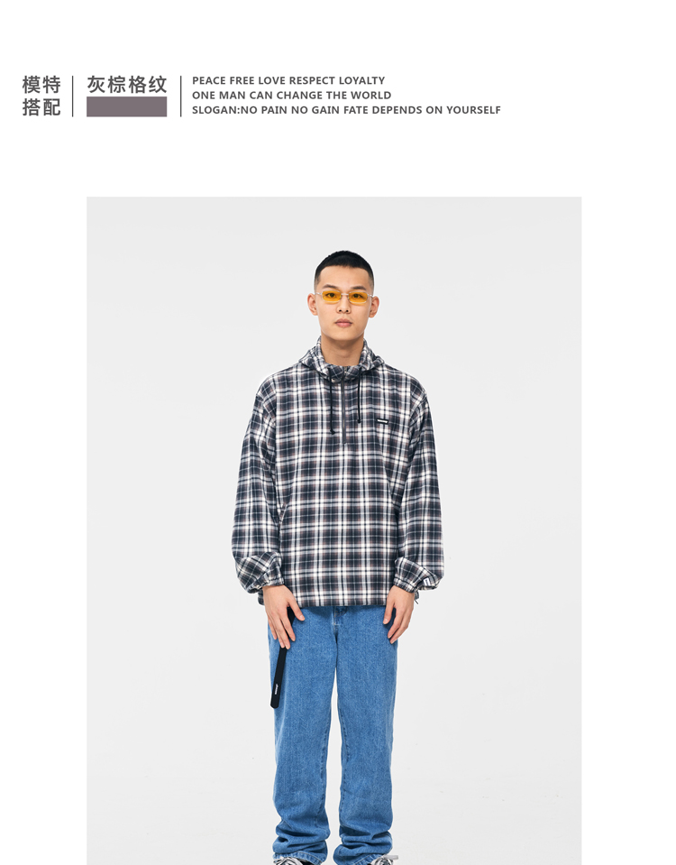 WASSUP mùa thu hai màu flannel kẻ sọc sanding áo khoác trùm đầu áo khoác mùa thu và mùa đông nam và nữ mô hình hoang dã các kiểu áo công sở de thương