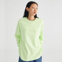 WASSUP autumn T-shirt new three-dimensional embossed nine-color loose base logo men and women long sleeve couple bean paste powder