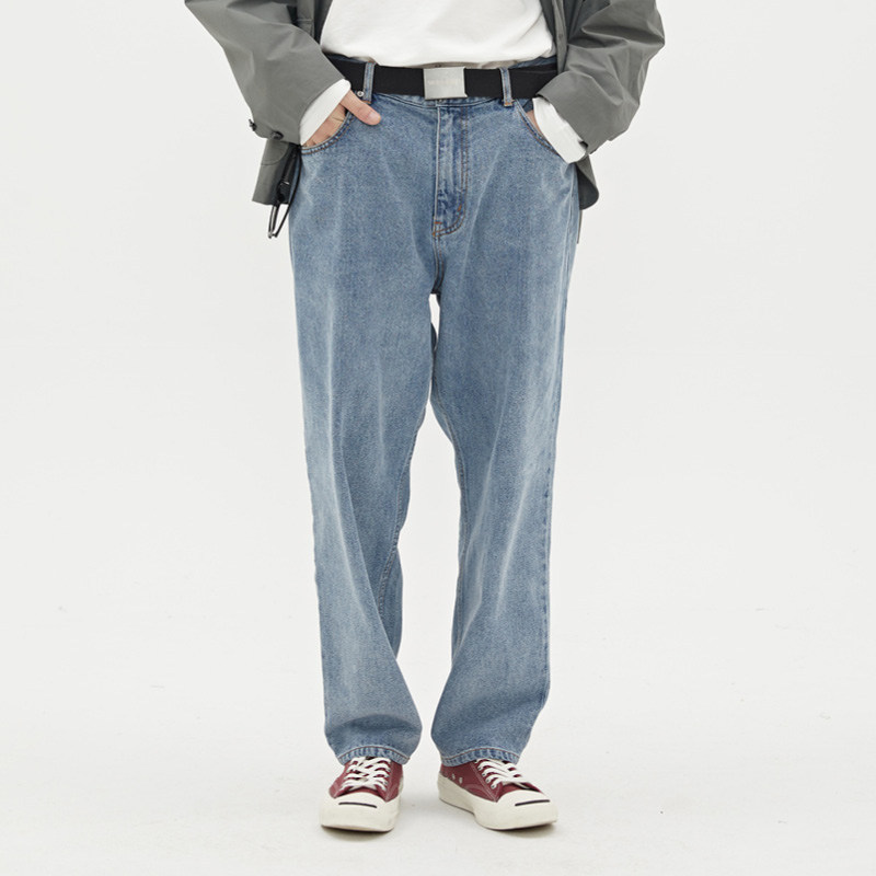 WASSUP autumn new trend retro washed graphite pop trousers straight leg casual light jeans