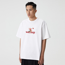 WASSUP summer tide brand poster girl printing mens t-shirt national tide yellow white loose women short-sleeved couple outfit