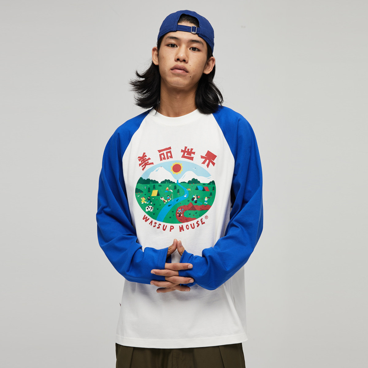 WASSUP Beautiful World Collision Colored Inserts long sleeves T-shirts Men and women Fall new casual 100 hitch lovers' dress-Taobao