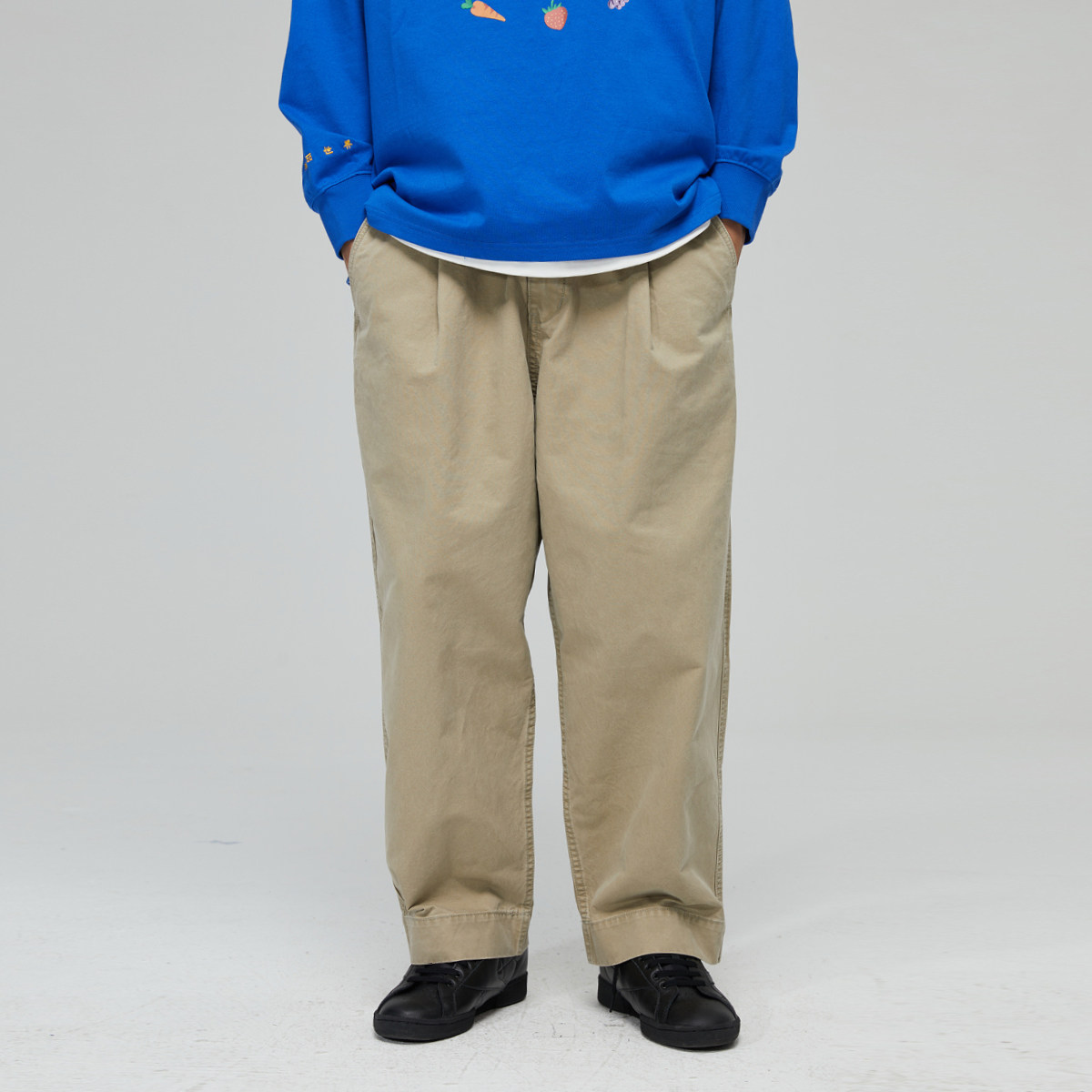 WASSUP washed radish overalls Japanese retro straight casual trousers solid color khaki printing