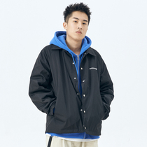 WASSUP coach jacket Mens jacket lapel solid color waterproof wild jacket Casual loose official flagship store