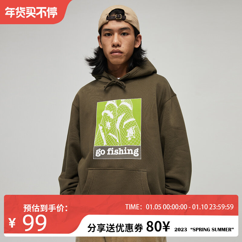 WASSUP fishing hooded sweater men's 2022 autumn and winter new tide brand casual loose couple tops women