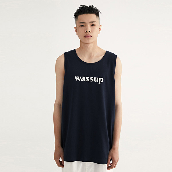 WASSUP tide brand men's summer sports pure cotton outerwear vest white black women's sleeveless bottoming loose top