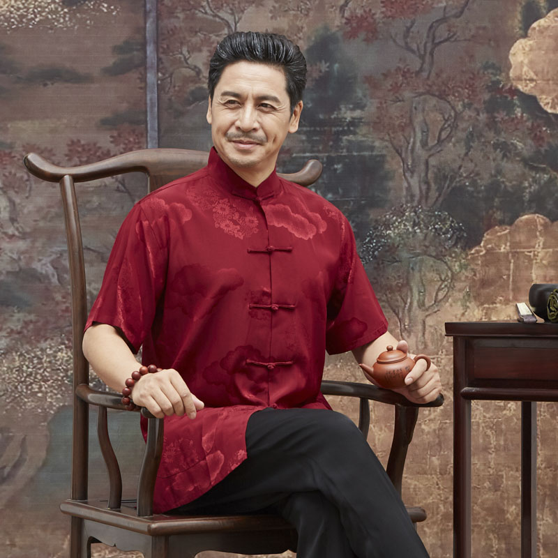 High-end silk Tangle Short sleeves middle-aged Chinese wind silk fathers dress and silk summer suit