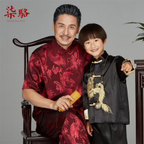 Middle-aged and elderly Tang suit short sleeve mens suit summer silk shirt Chinese large size father grandfather dress old man clothes