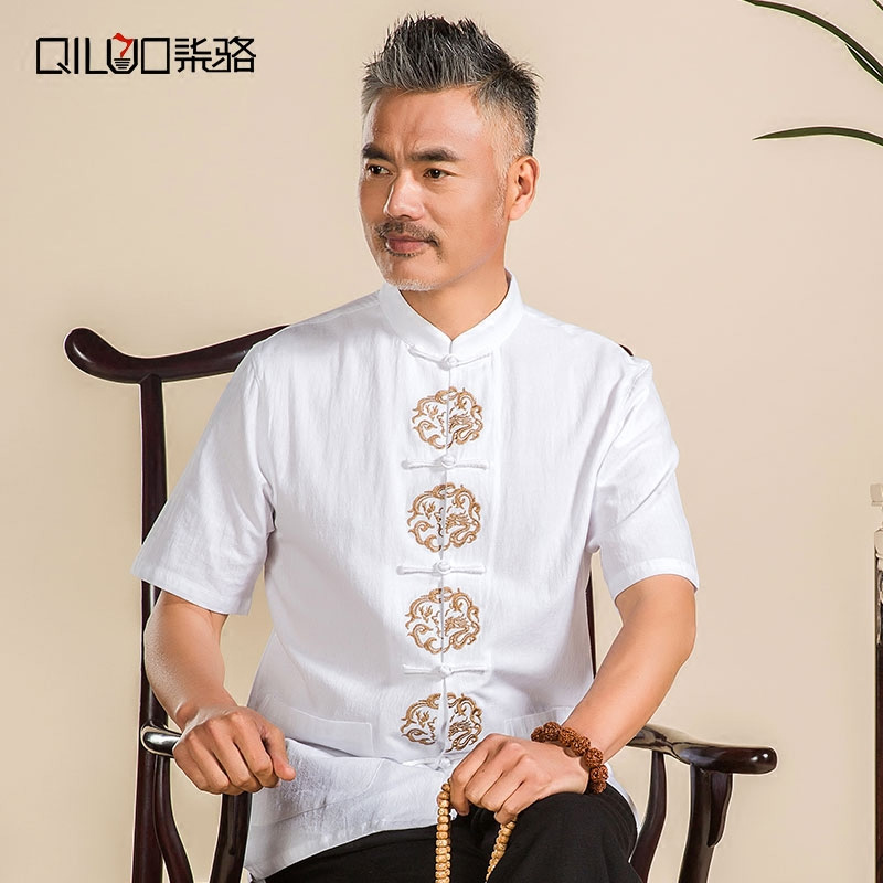 Summer Men's Clothing Short Sleeves Tang Dress Male Mid-Aged Blouse China Wind Pure Cotton Chinese Hanfu Grandpa Loaded With Summer Clothes