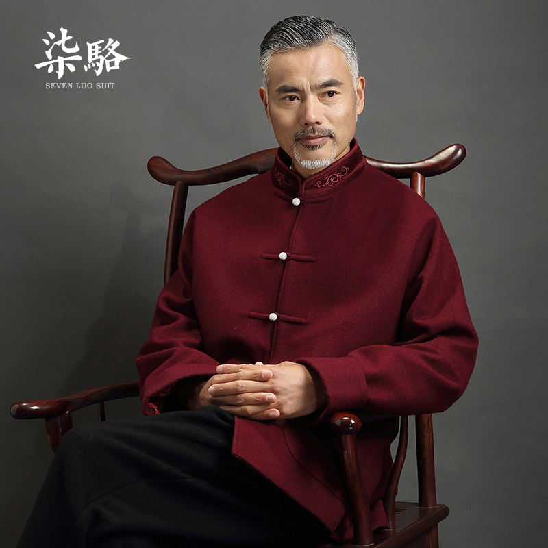 Wool coat Tang suit Male middle-aged coat Grandpa spring and autumn suit Dad Chinese wedding dress Old man clothes