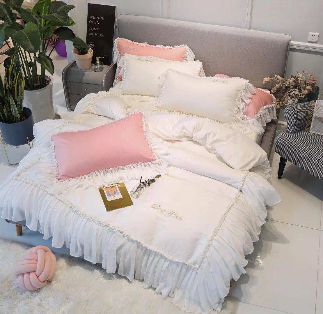 Han Style Small Fresh Lace Floral Lace Male main wind 60 All cotton four pieces Pure Cotton Quilt Cover Bed bedding