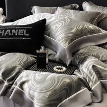 High-end 180S satin jacquard pure cotton quilt cover cotton bed sheet four-piece set light luxury high-end skin-friendly fitted sheet and quilt cover