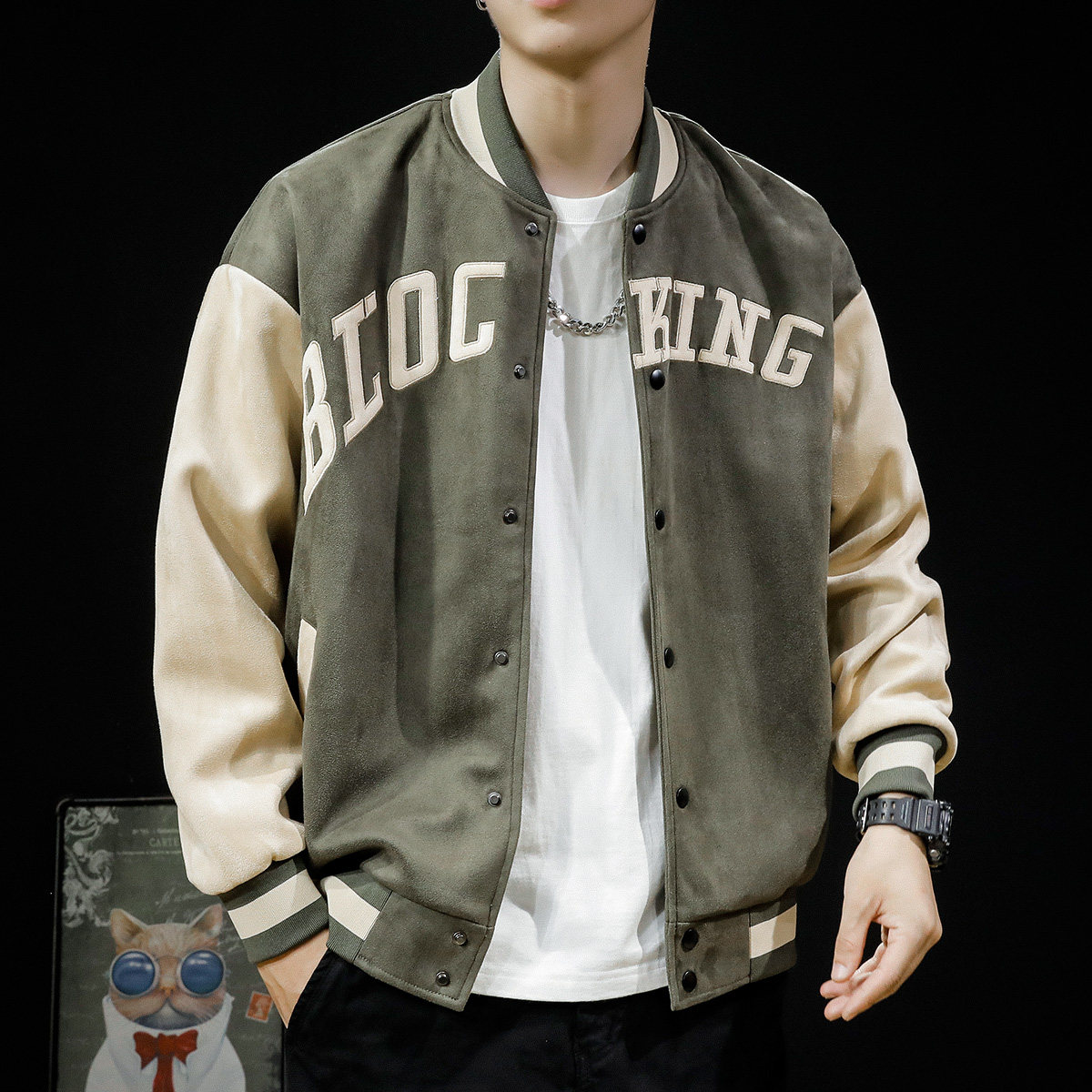 Spring Autumn Season Embroidered Baseball Suit Jacket Men's Spring American Comeback Tide Card Pilot Jacket Loose Fatter Big Size