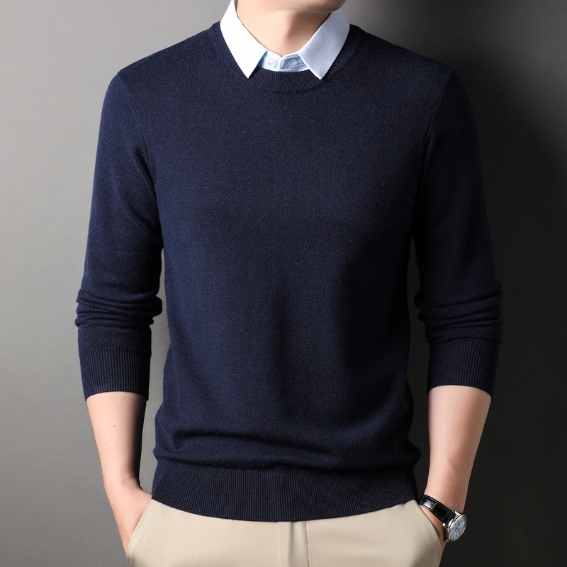 Ordos City Men's Wool Sweater with Turn-Down Collar, New Autumn Style, Faux Two-Piece Shirt Sweater, Business Casual Knitted Base Shirt