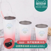Japanese fashion stainless steel beer glass water cup double mouth cup non-vacuum insulation cold insulation Cup hand Cup