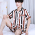 Mens mùa hè lụa băng pajama quần short ngắn tay thiết lập mùa xuân và mùa thu lụa mới quần áo nhà kích thước lớn dễ thương phiên bản Hàn Quốc. 