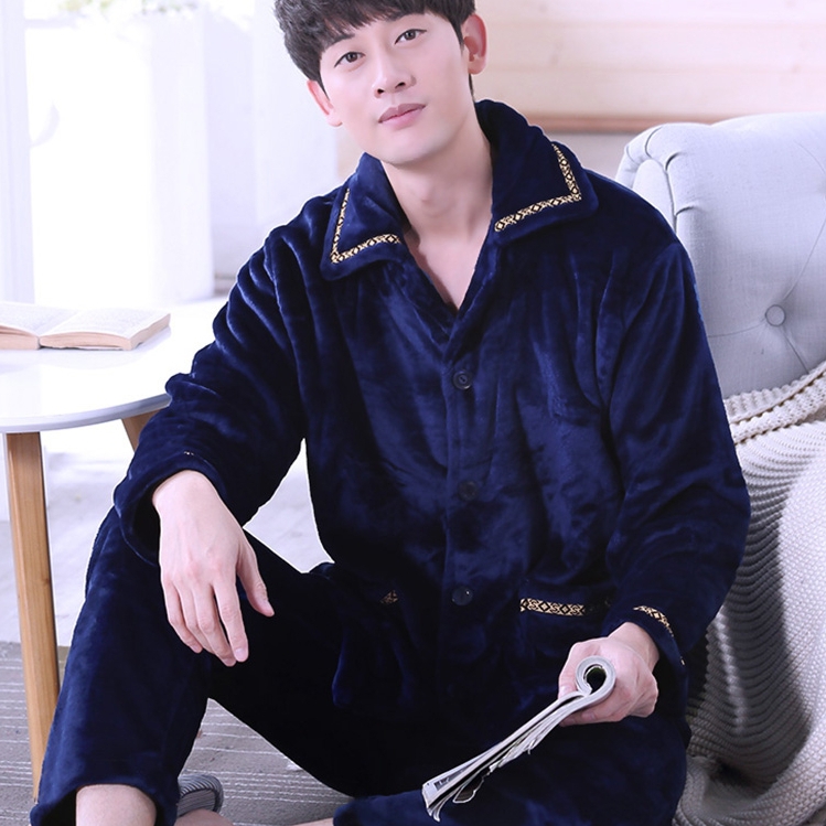 Mùa đông dày flannel pajamamens dài tay bộ mens nhung san hô cộng với nhung ấm mới mùa xuân và mùa thu quần áo về nhà.