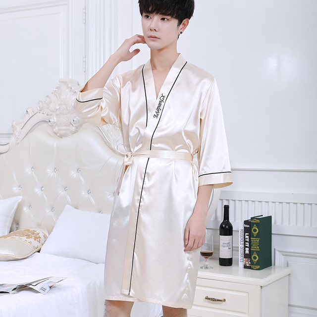 ພາສາເກົາຫຼີຂອງຜູ້ຊາຍ summer ice ice pajamas ຍາວແຂນຍາວ, lace-up bathrobe, summer ບາງໆເຄື່ອງນຸ່ງຫົ່ມເຮືອນສັ້ນ, ຂະຫນາດໃຫຍ່