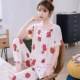 Bộ đồ ngủ cotton lụa phụ nữ mùa hè mỏng hai mảnh Bộ đồ hoạt hình Hàn Quốc dễ thương mùa xuân và mùa thu Rayon lụa phục vụ tại nhà cho phụ nữ - Bên ngoài ăn mặc