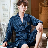 HGC комплект из двух предметов шелковая ночная рубашка Тонкая нить темно-синий-мужской