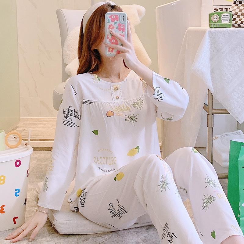 2026 New Spring and Autumn Cotton Silk Pajamas for Women, Summer Thin Style, Long-Sleeve Cotton Silk Loungewear Set, Air Conditioning Clothing