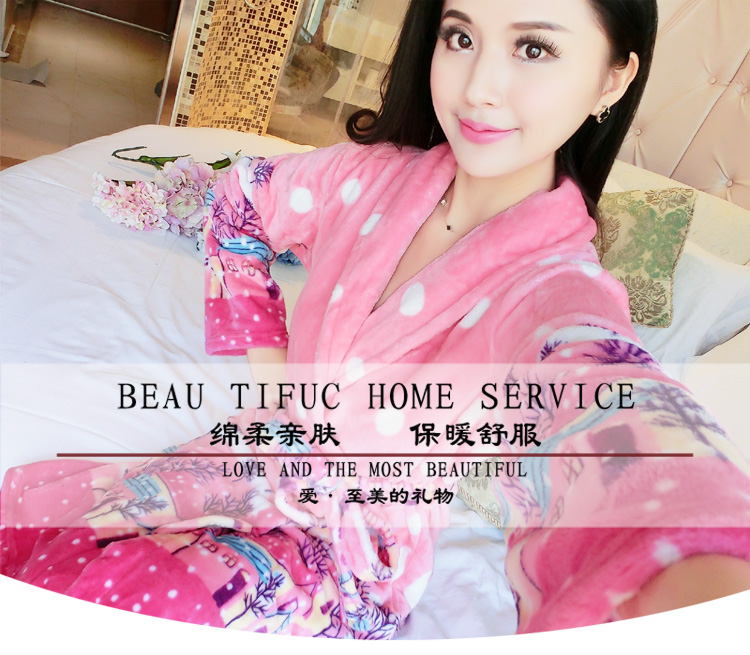 Mùa xuân và mùa thu mùa đông dày san hô lông cừu đồ ngủ áo choàng tắm của phụ nữ đặt flannel kích thước lớn ấm áo dài tay dịch vụ nhà đồ bộ ngủ