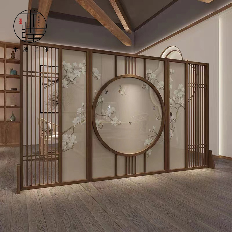 New Chinese-Style Screen Partition for Living Room, Entrance, Office, Tea Room, Simple Modern Movable Solid Wood Screen New Chinese-Style Screen Partition for Living Room, Entrance, Office, Tea Room, Simple Modern Movable Solid Wood Screen