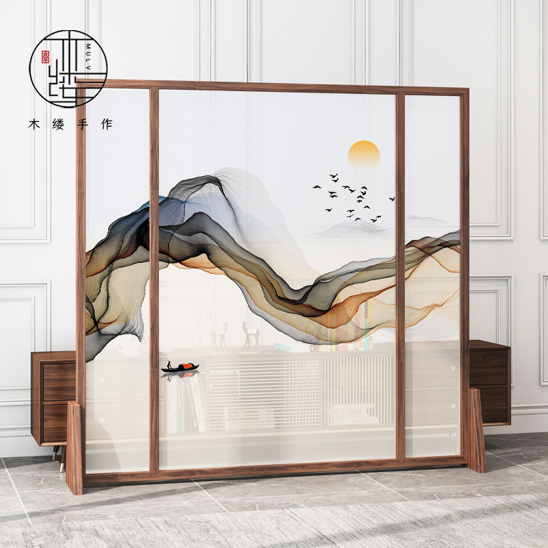 New Chinese-style screen partition living room simple modern entrance entrance office hotel lobby mobile solid wood seat screen
