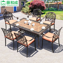 Outdoor Garden cast aluminum table and chair outdoor leisure courtyard villa outdoor marble table and chair combination waterproof sunscreen