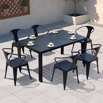 Outdoor table and chair courtyard leisure anticorrosive wood combination garden waterproof three-five-piece outdoor plastic wood balcony table and chair