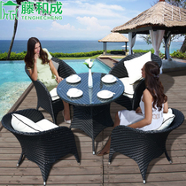 Outdoor rattan chair three-five-piece Villa outdoor leisure rattan table and chair back chair rattan art balcony Coffee Table Table and Chair combination