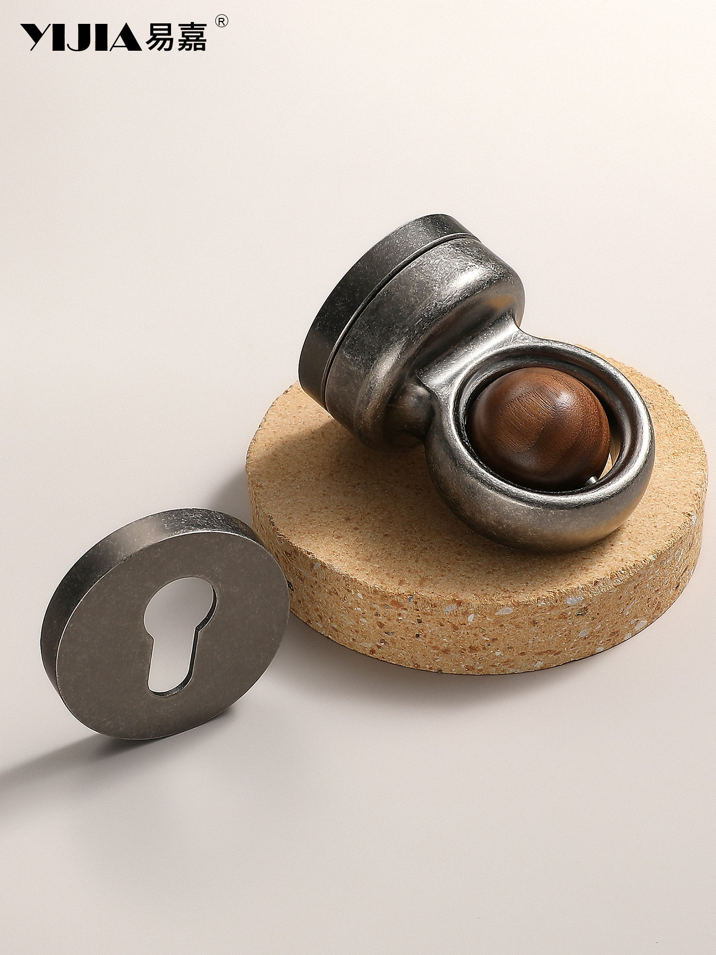 Vintage Wabi-Sabi Style Interior Door Lock in Antique Silver for Bedroom Solid Wood Door Magnetic Silent Lock