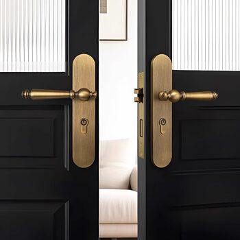 French-Style Vintage Interior Double Door Lock Brass Antique-Style Office Conference Room Double Door Master-Slave Door Lock Handle