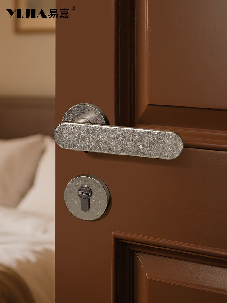 Retro Silver Indoor Door Lock Wabi-Sabi Style Distressed Bedroom Door Bathroom Solid Wood Door Lock Silent Lock Set