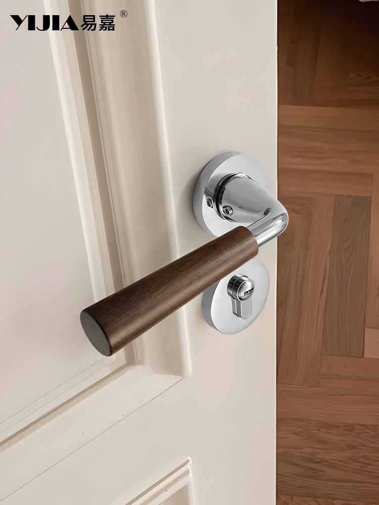 Qingyun Walnut Wood Bright Silver Bedroom Door Lock Indoor Universal Household Magnetic Silent Mid-Ancient Style Door Lock