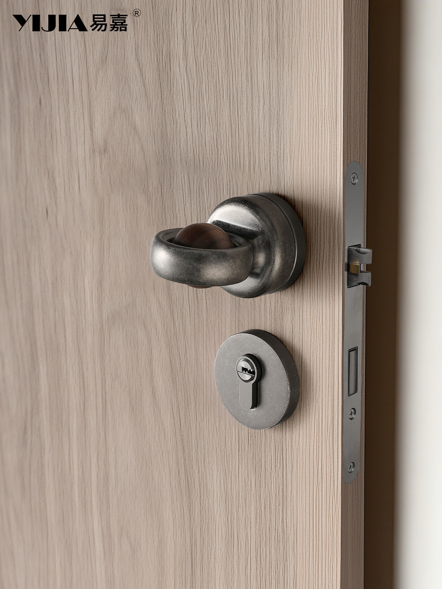 Vintage Wabi-Sabi Style Interior Door Lock in Antique Silver for Bedroom Solid Wood Door Magnetic Silent Lock